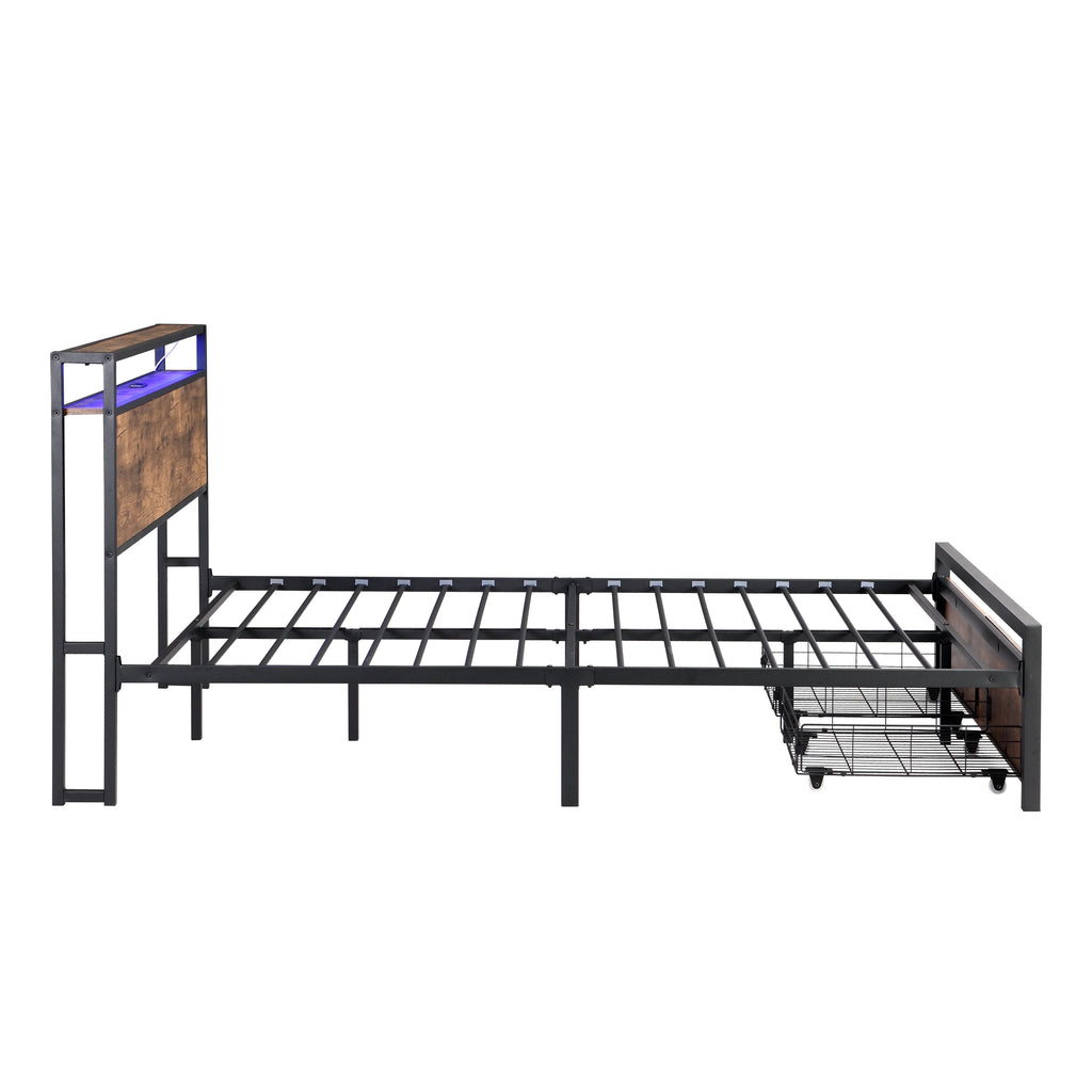 eprolo LED platform bed with storage headboard and under-bed sliding storage rack