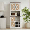 eprolo farmhouse faux rattan wine and bar cabinet with shelves and microwave nook