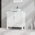 Goodyo white 30-inch bathroom vanity and sink combo with glass top and cabinet