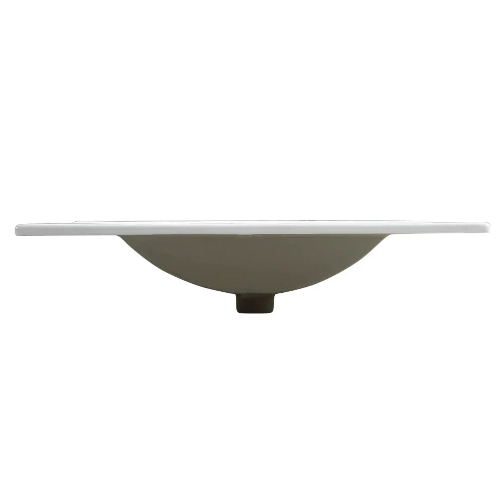 Side view of eprolo 30 inch white ceramic bathroom sink basin.