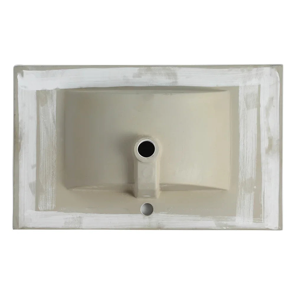 Top view of a 30 inch white eprolo ceramic bathroom sink basin.