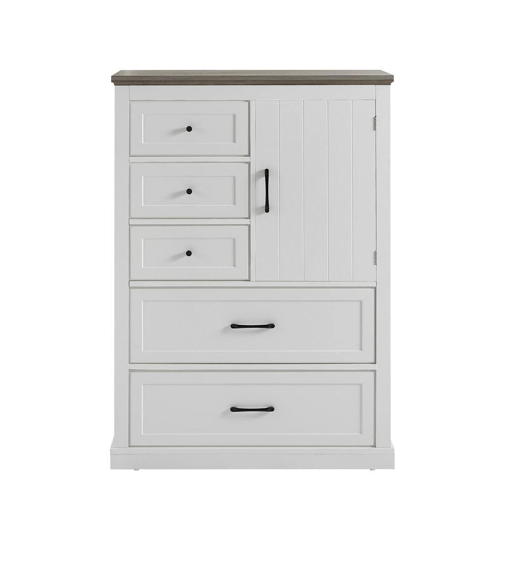 eprolo farmhouse white wooden 5 drawer bedroom dressing table with grey top