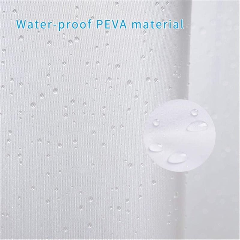 Waterproof frosted PEVA material of an eprolo thick shower curtain liner with water droplets.