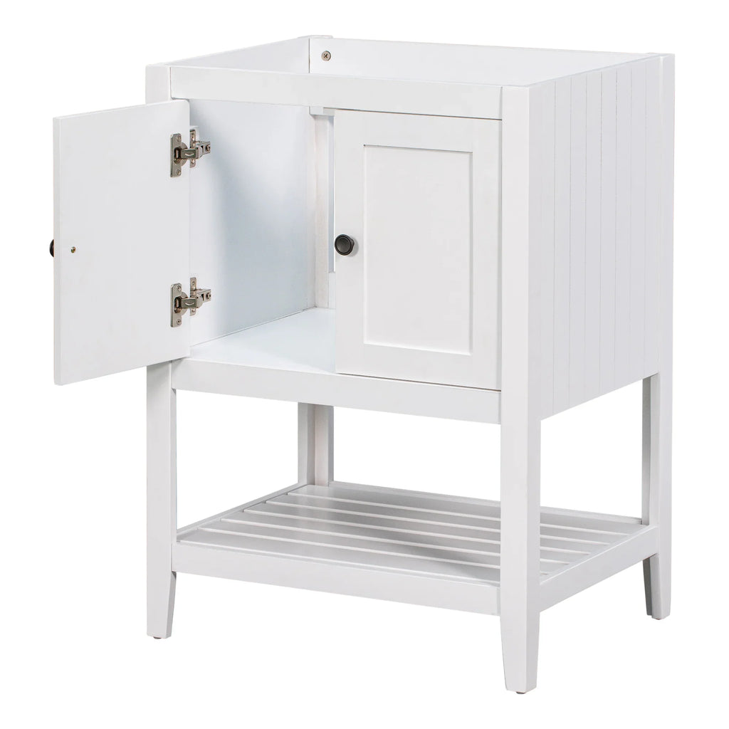 eprolo 24 inch white bathroom vanity base with storage cabinet and open shelf