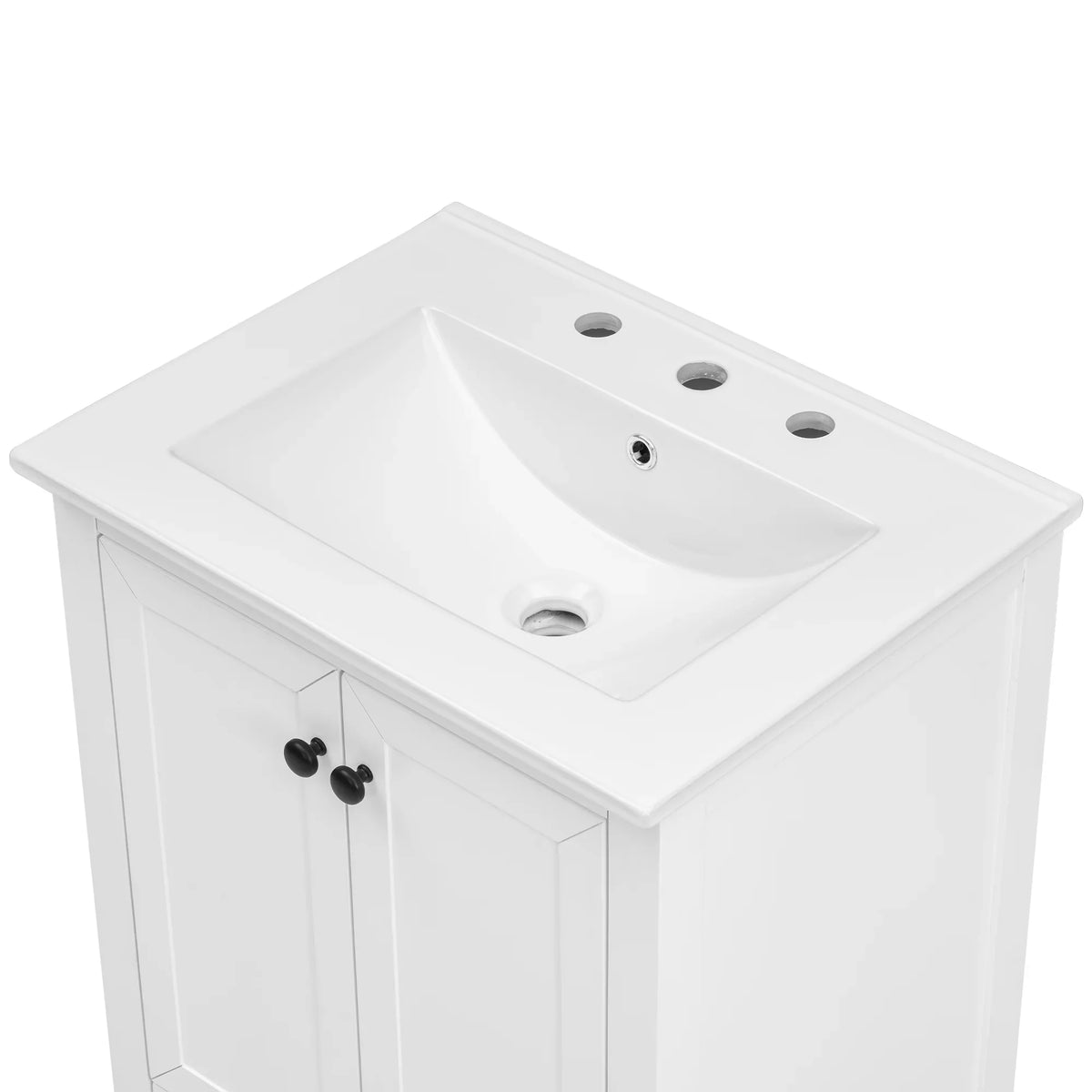 White 24 inch eprolo bathroom vanity cabinet with integrated sink and storage doors