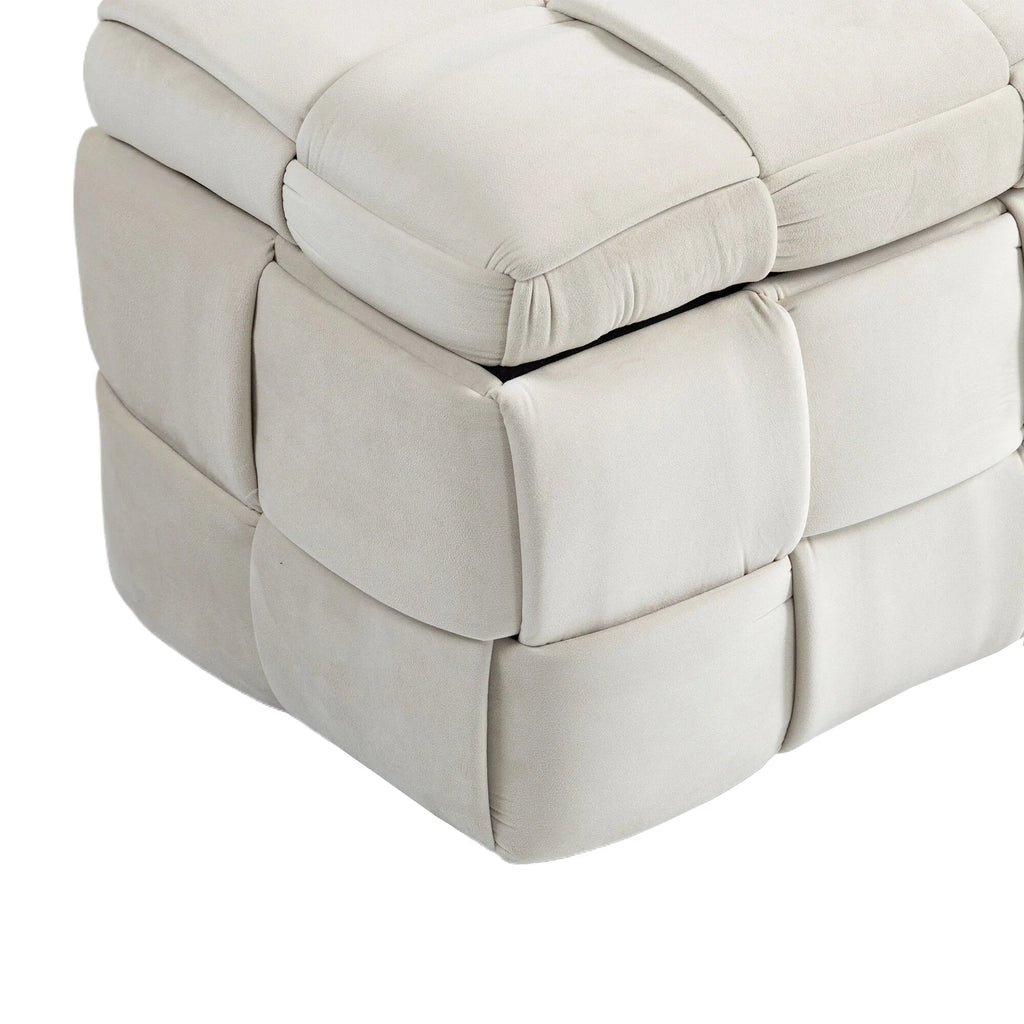 Beige cushioned fabric storage ottoman chair by eprolo with tufted design