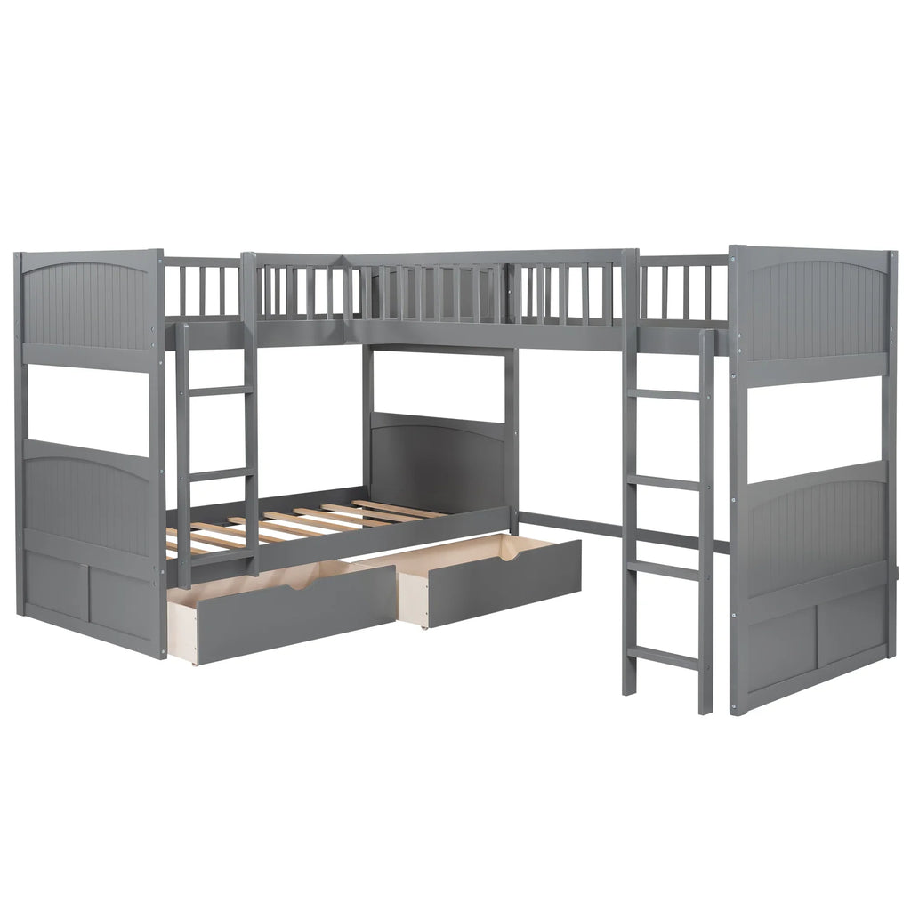 Gray eprolo twin size bunk bed with loft and two storage drawers