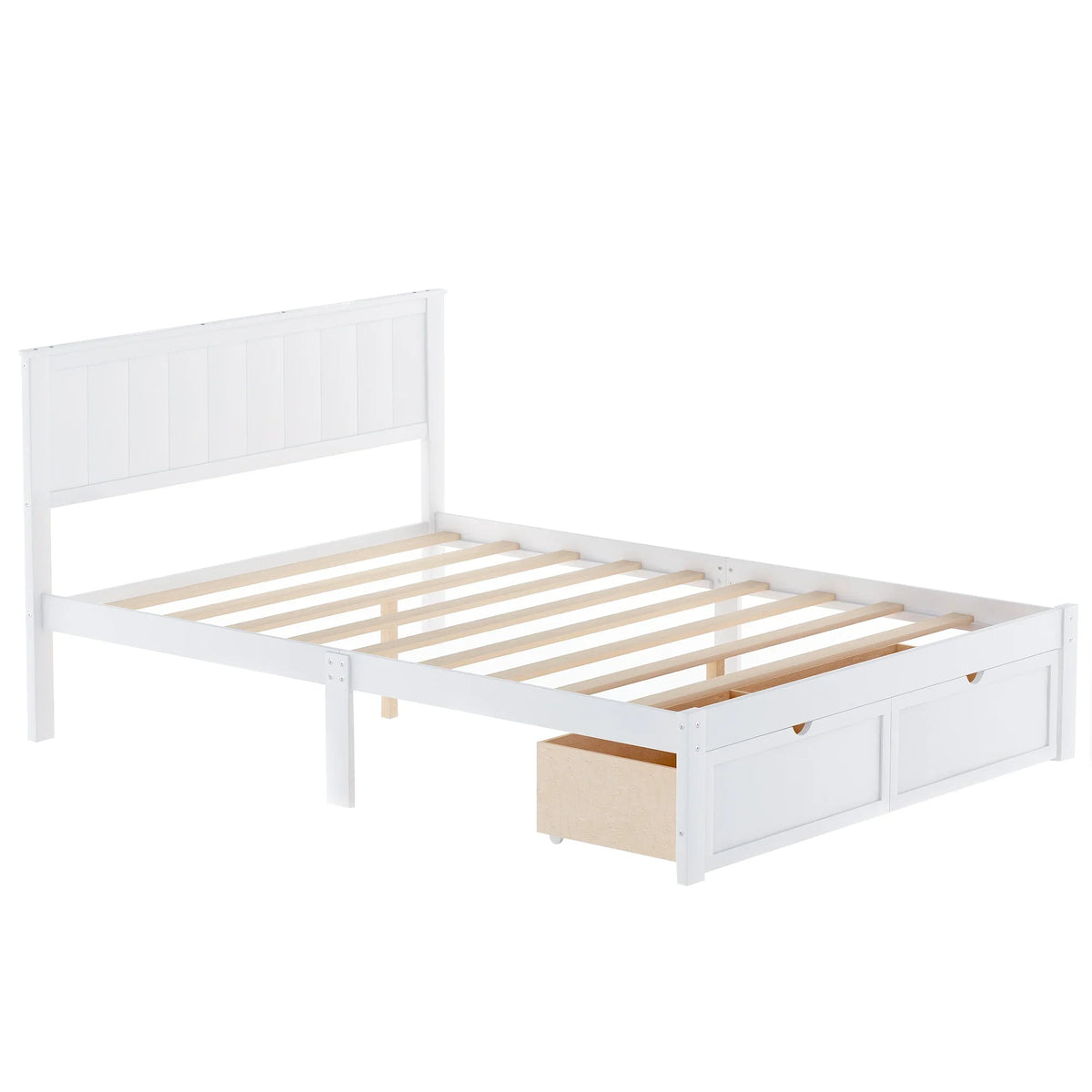 eprolo full size white platform bed with built-in under-bed storage drawers