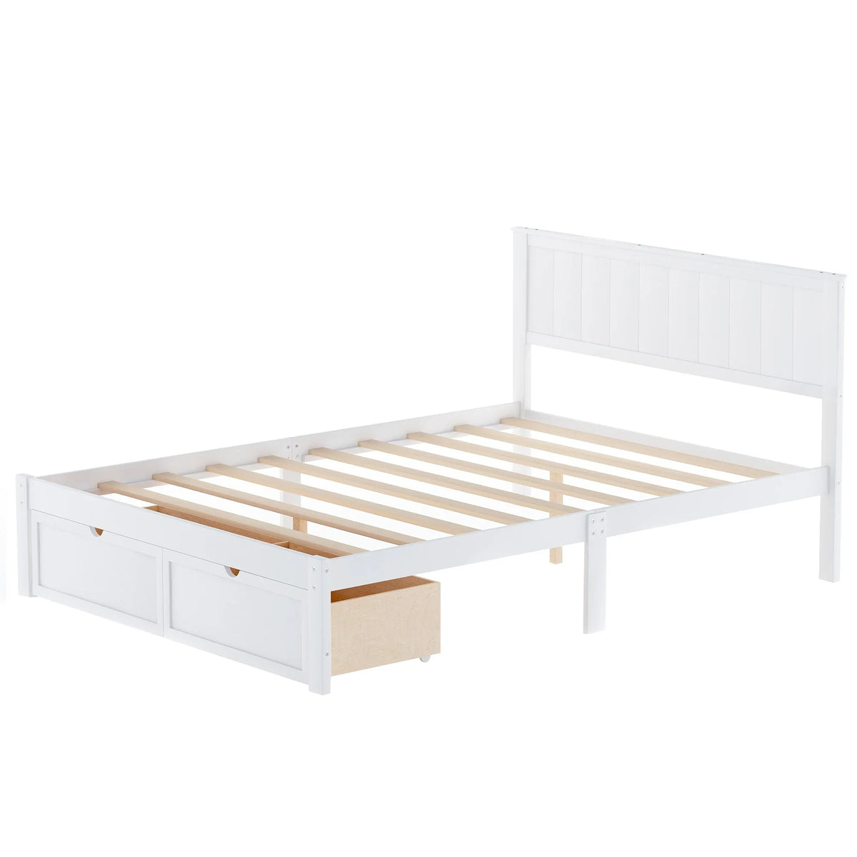 Full size white platform bed frame with under-bed storage drawers by eprolo