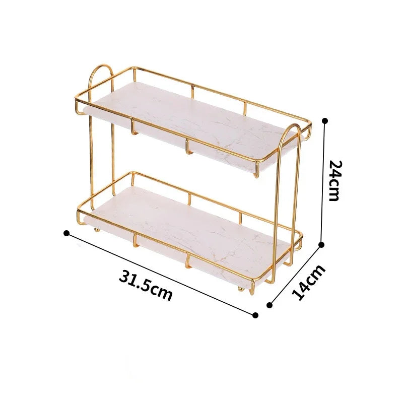 eprolo double-layer golden iron and marble cosmetic storage rack for bathroom desktop