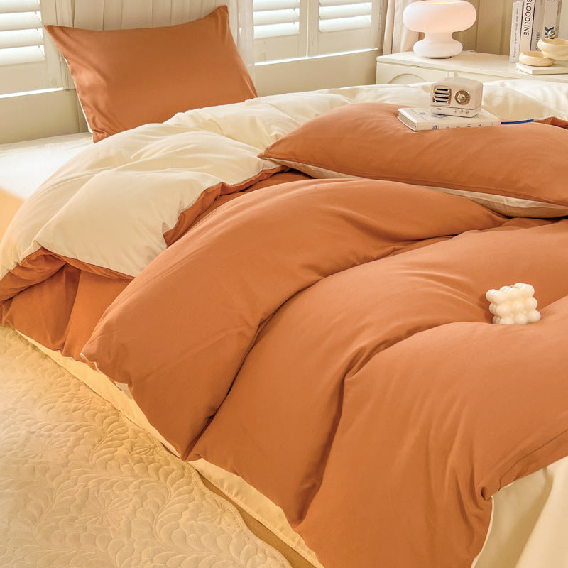 Solid Color Brushed Minimalist INS Style Four-Piece Bedding Set Quilt Cover and Sheet