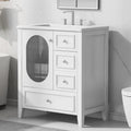 eprolo 30-inch white bathroom vanity with sink, three drawers, and a mesh-door cabinet