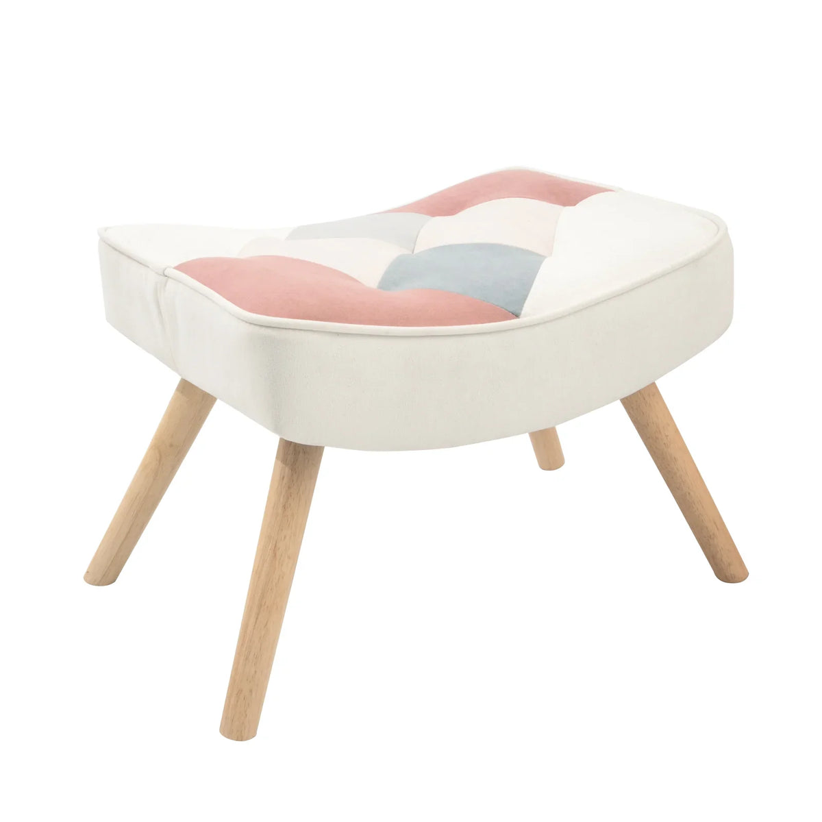 eprolo mid-century fabric ottoman with multicolor tufted top and light wood legs