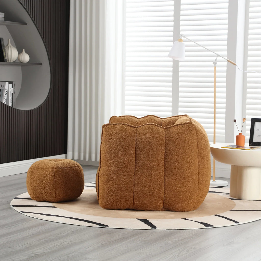 eprolo soft square bean bag chair and matching footstool in tan fabric