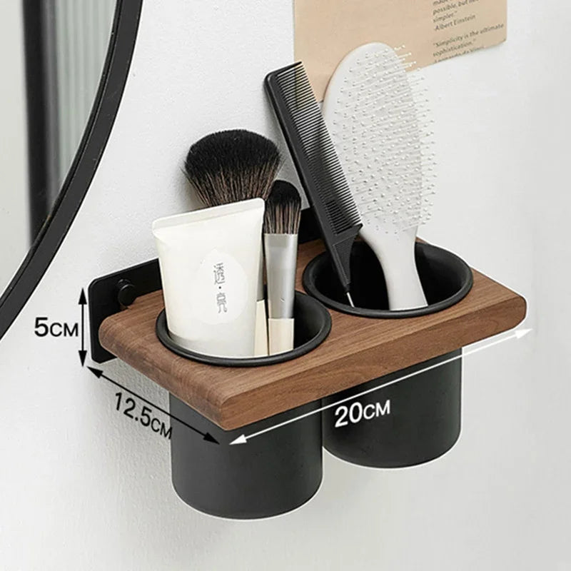 eprolo solid wood bathroom hair dryer storage rack with black wall hanging organizer