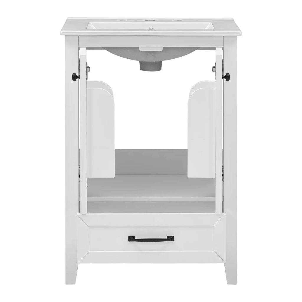 eprolo 24 inch white bathroom vanity with sink, cabinet doors, and one drawer