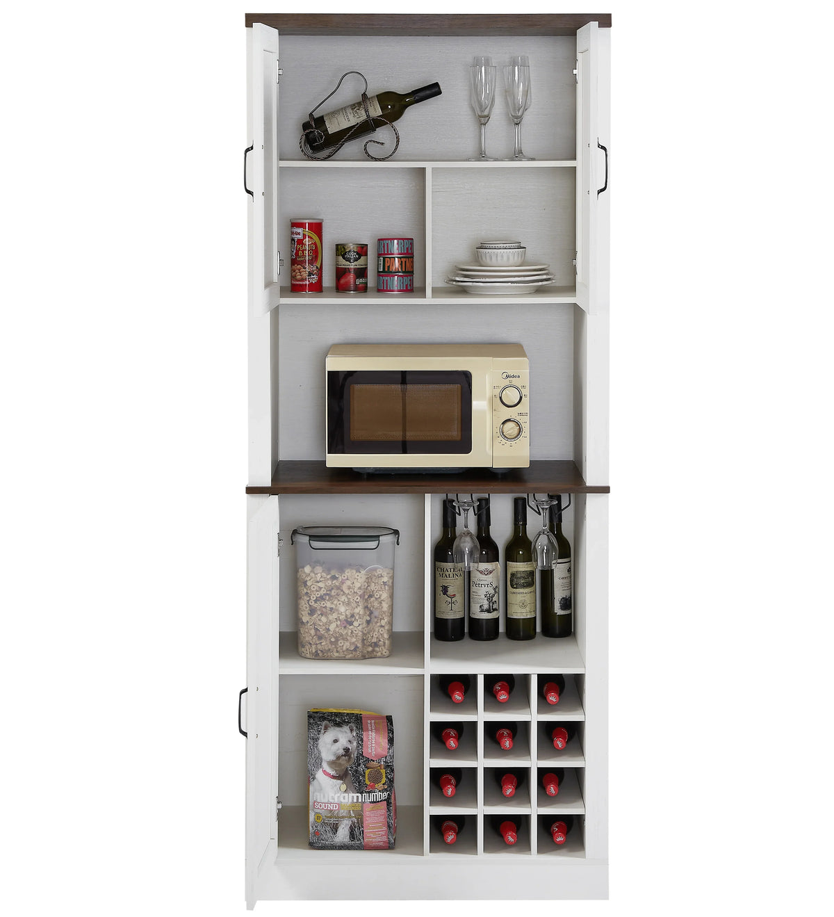 eprolo white farmhouse wine and bar cabinet with shelves and built-in wine rack