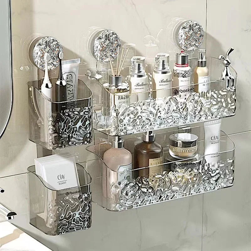 eprolo suction tray rack bathroom shelf set for organizing toiletries on a tiled wall