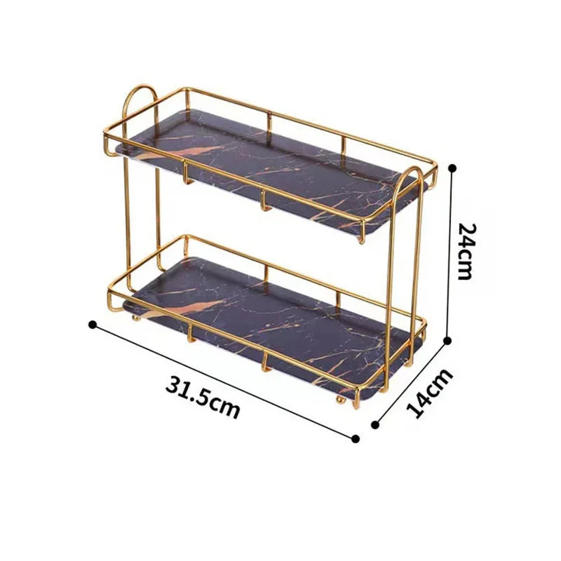 eprolo golden double-layer marble desktop cosmetic storage rack for bathroom organization