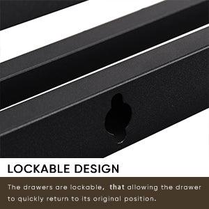 Close-up of a lockable drawer design on an eprolo LED platform bed.