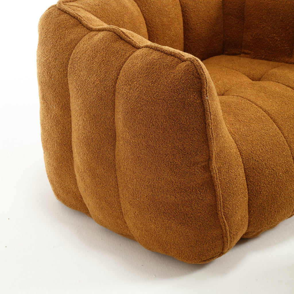 Close-up of the textured brown bouclé fabric on an eprolo soft square bean bag chair.