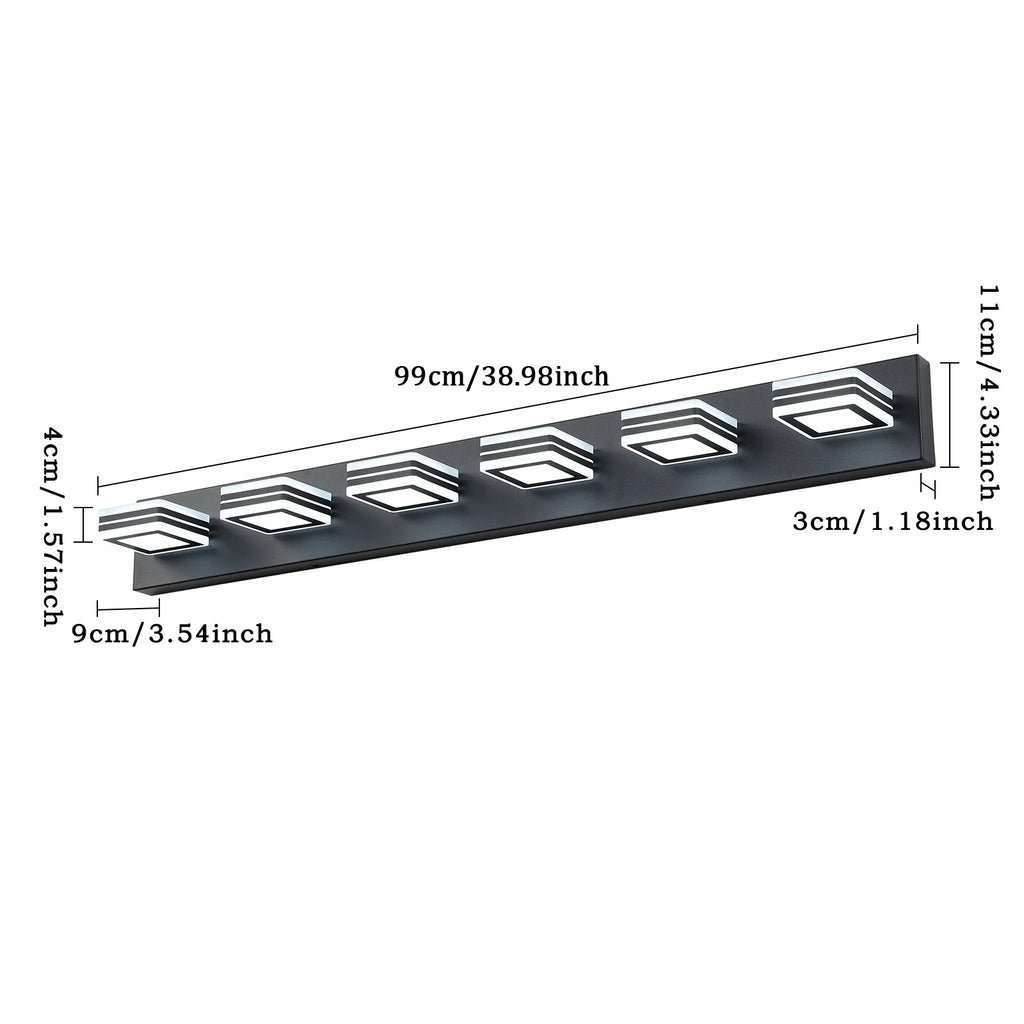 eprolo modern matte black 6-light LED bathroom vanity light with dimensions