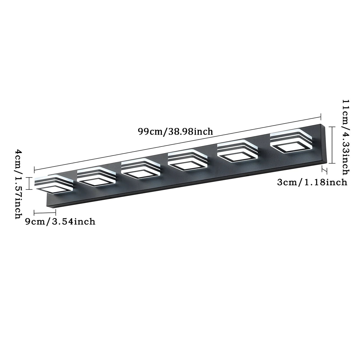 eprolo modern matte black 6-light LED bathroom vanity light with dimensions