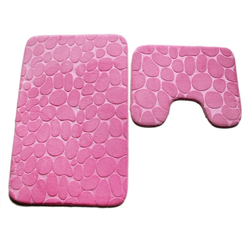 Pink embossed stone pattern two-piece non-slip absorbent bathroom mat set by eprolo