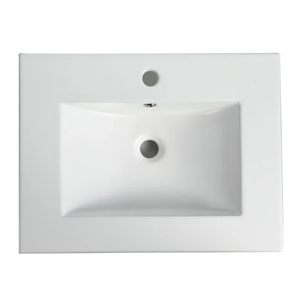 Top view of a 24 inch white ceramic bathroom sink basin by eprolo