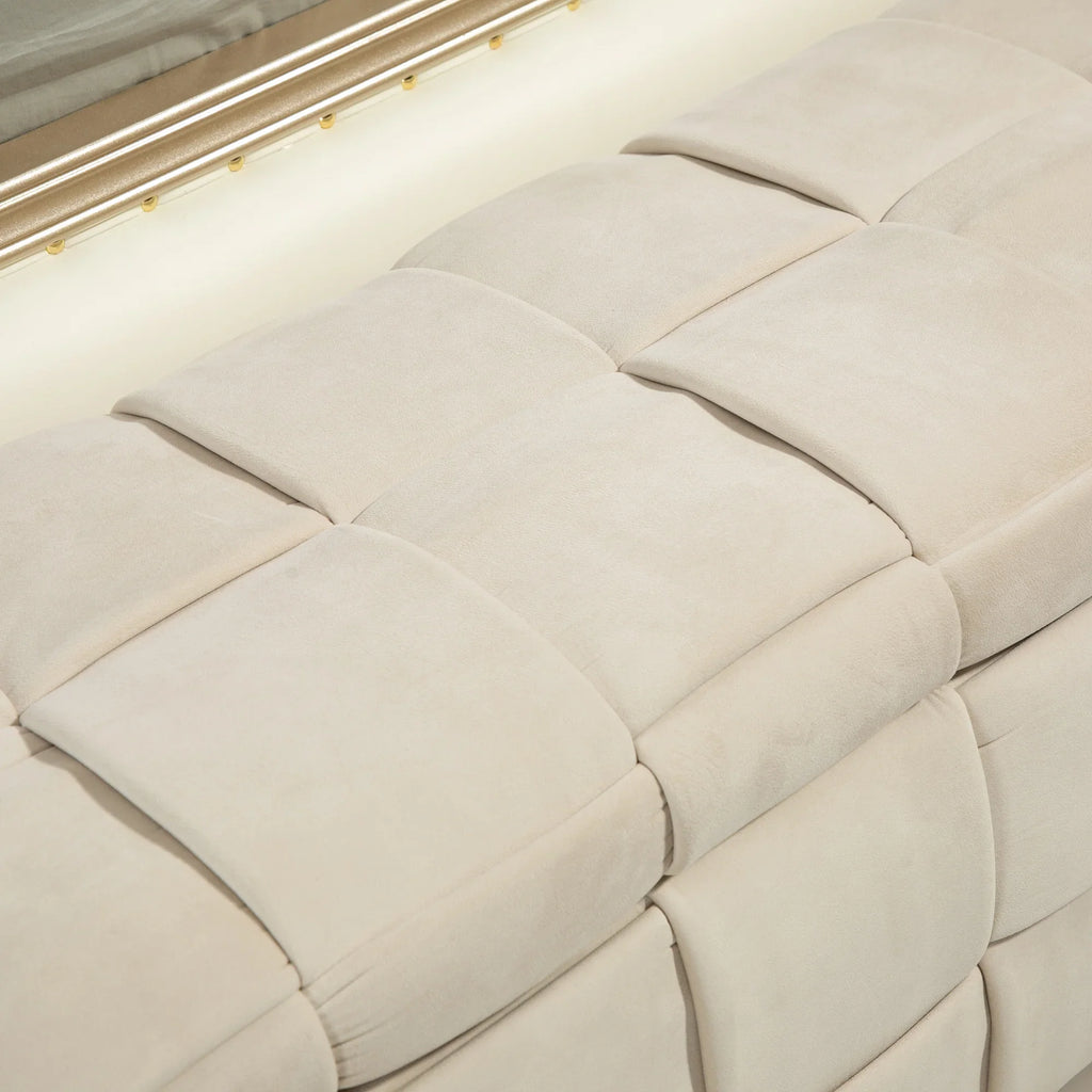 Beige cushioned fabric surface of the eprolo COOLMOR storage ottoman chair.