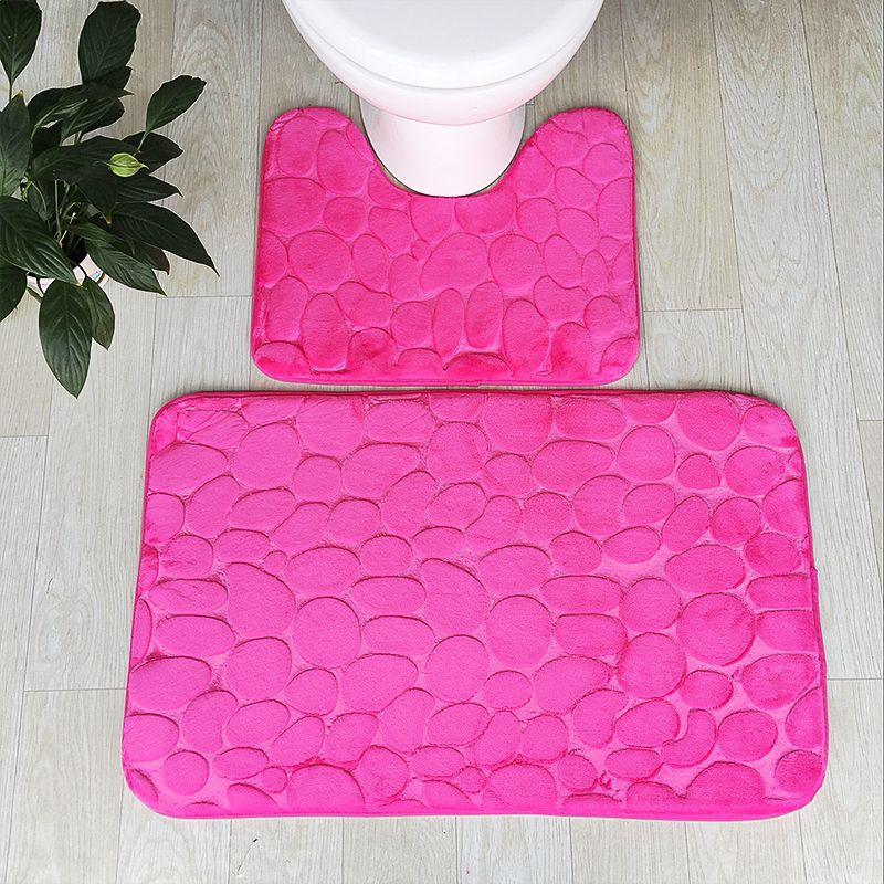 Pink embossed stone texture two-piece non-slip absorbent bathroom mat set by eprolo