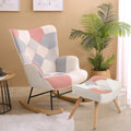 eprolo Mid-Century fabric rocking chair and matching ottoman with pastel patchwork design