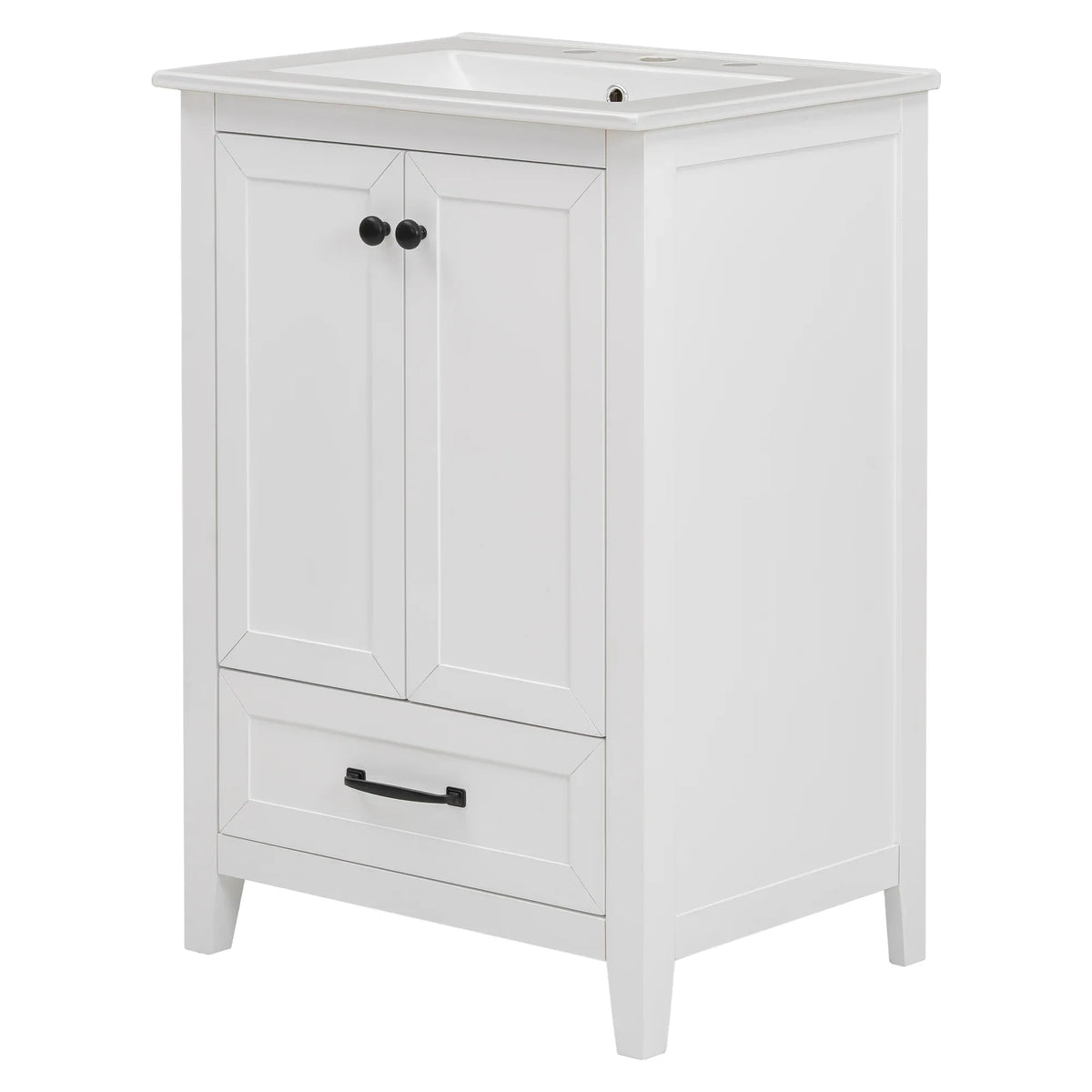 eprolo 24-inch white bathroom vanity with integrated sink, cabinet doors, and drawer