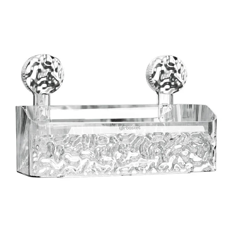 Clear acrylic bathroom suction tray rack with decorative textured knobs by eprolo
