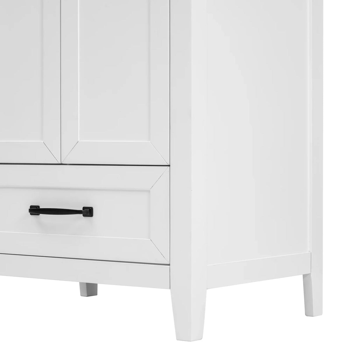 White 24 inch eprolo bathroom vanity cabinet with a drawer and shaker style doors.