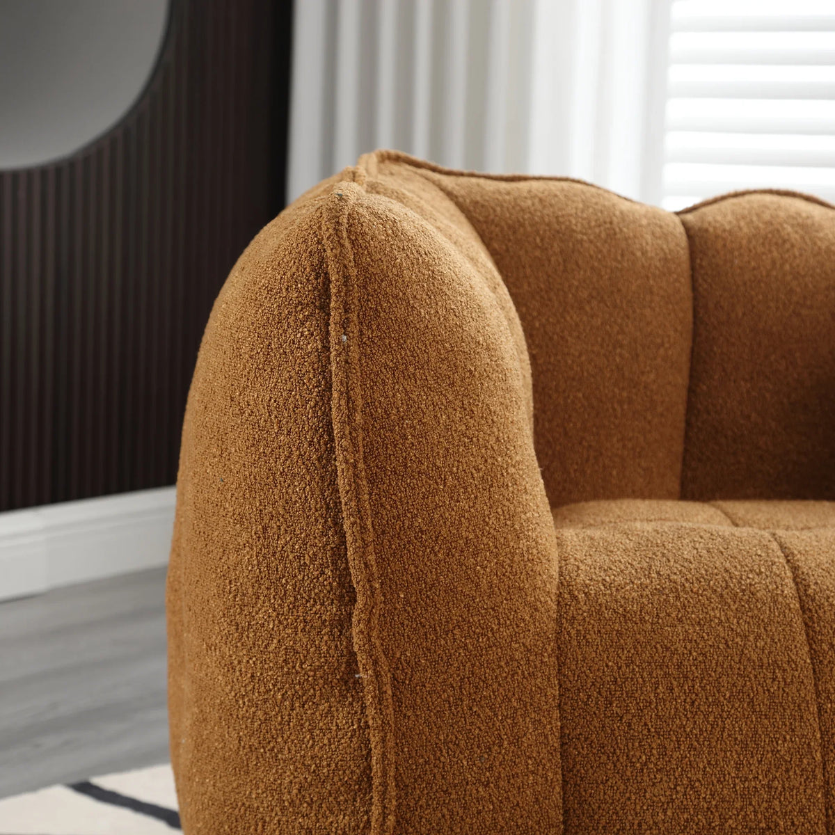 Brown boucle fabric soft square bean bag chair with footstool by eprolo
