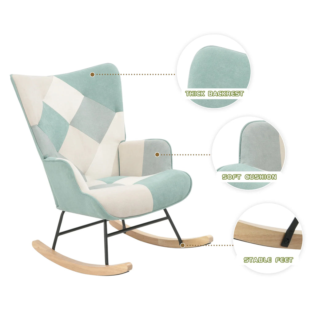Mid-century fabric rocking chair with thick backrest, soft cushion, and stable wood feet by eprolo