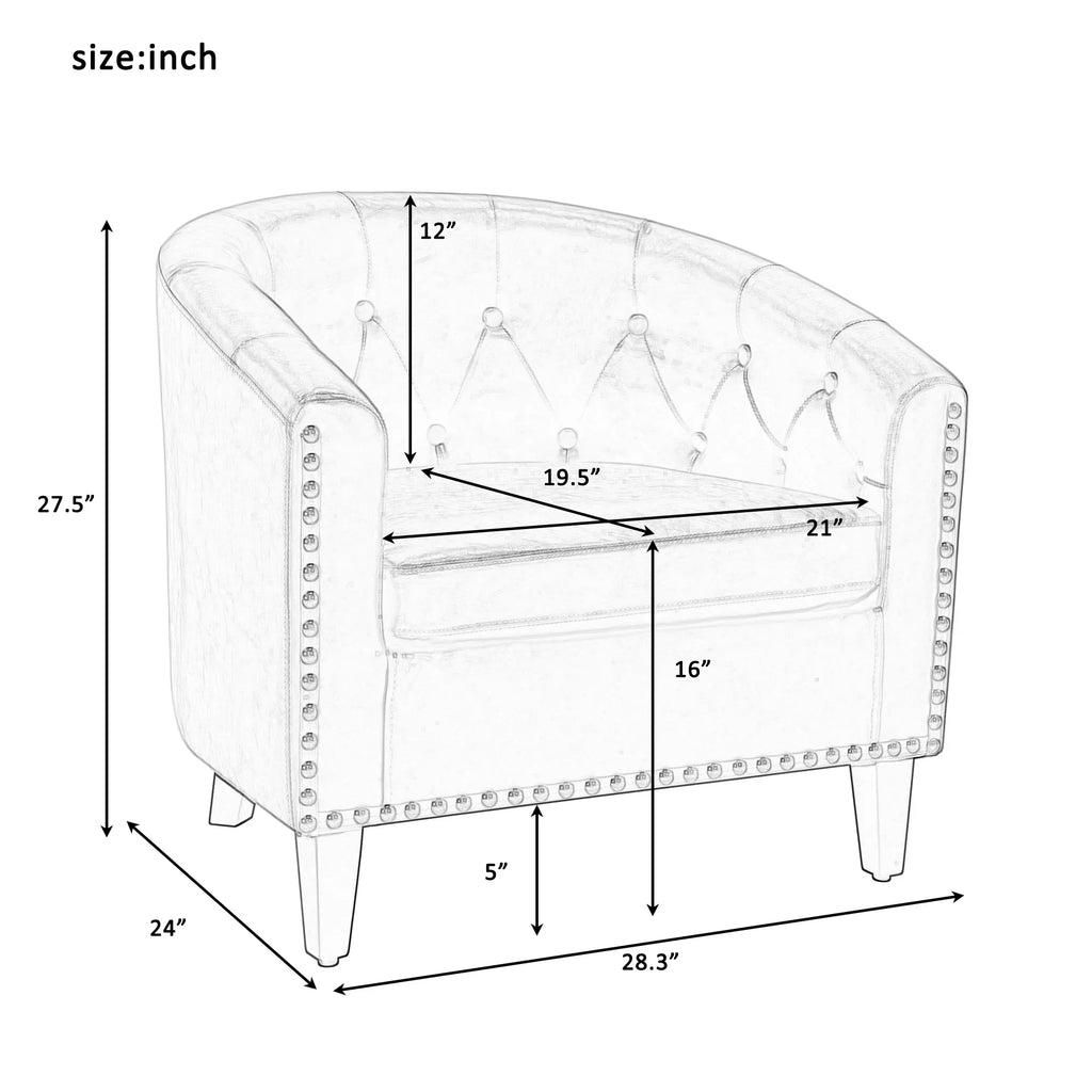 Dimensions of eprolo PU leather tufted barrel chair in inches.