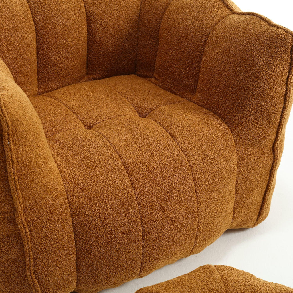 Close-up of a brown textured eprolo soft square bean bag chair with foam fill