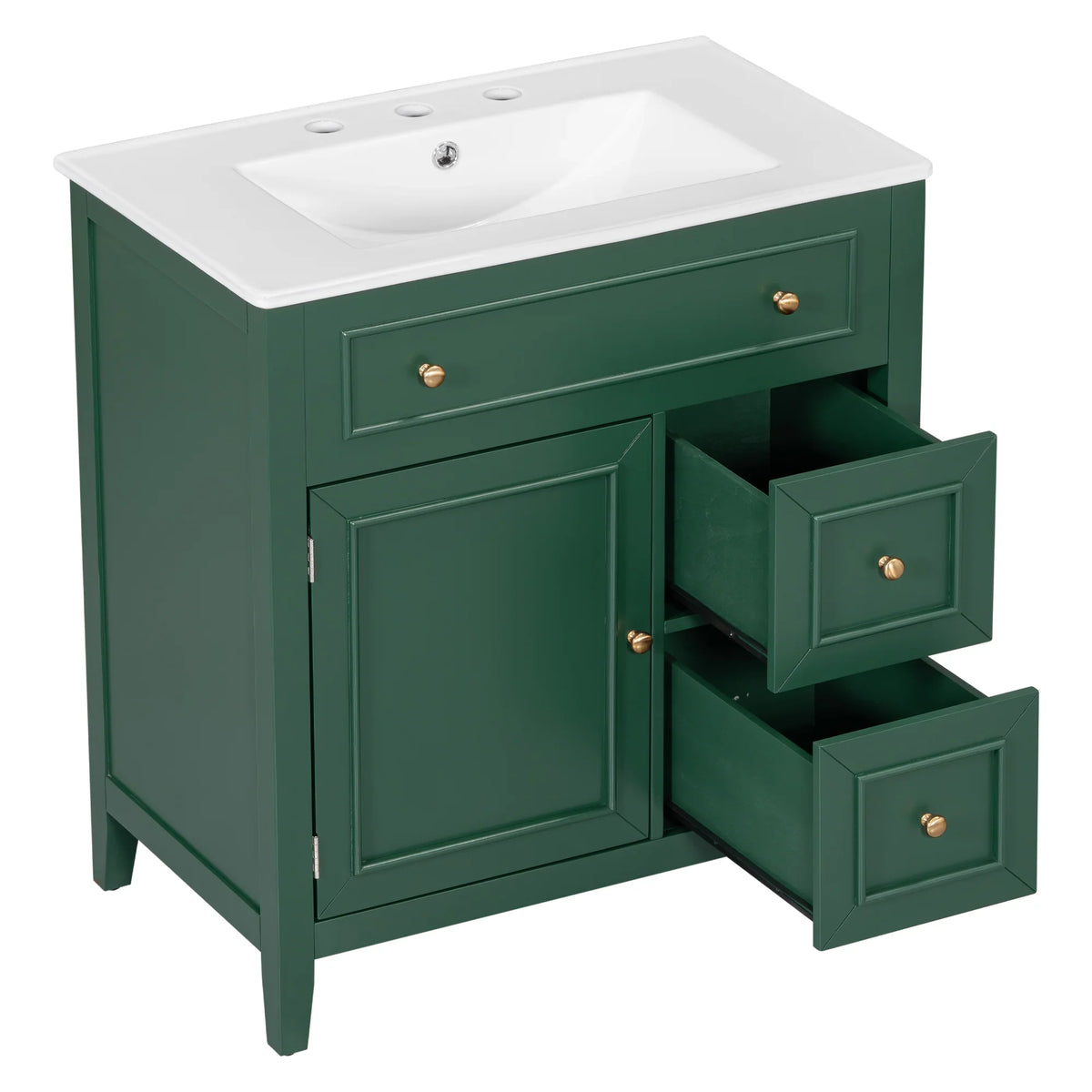eprolo 30 inch green bathroom vanity cabinet with white sink top and two drawers