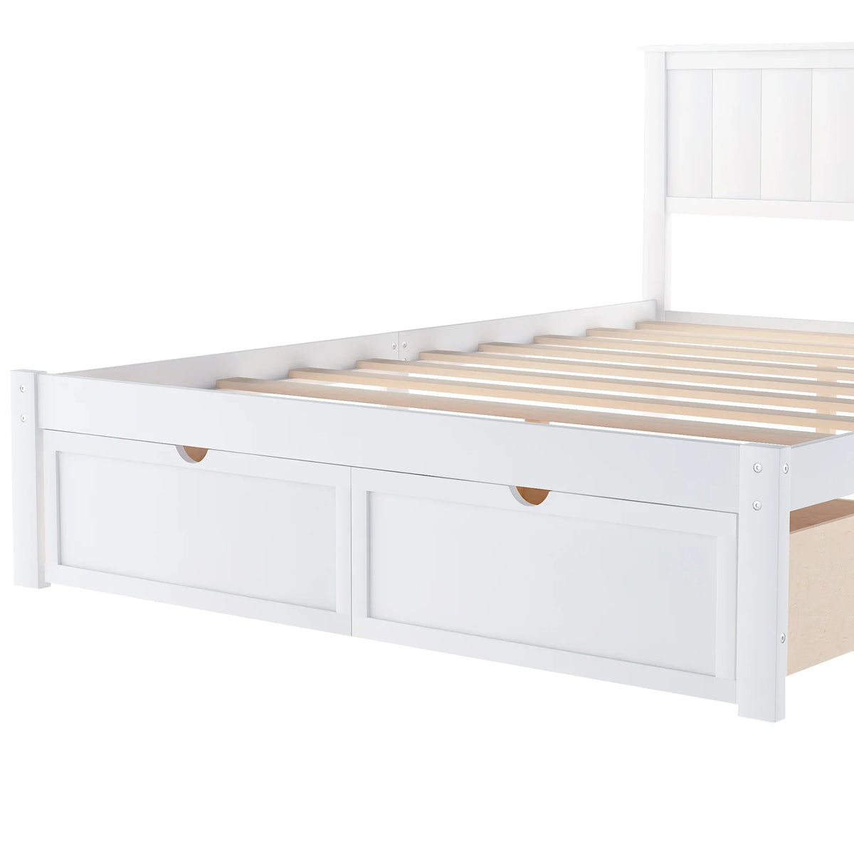 White eprolo full size platform bed frame with integrated under-bed storage drawers