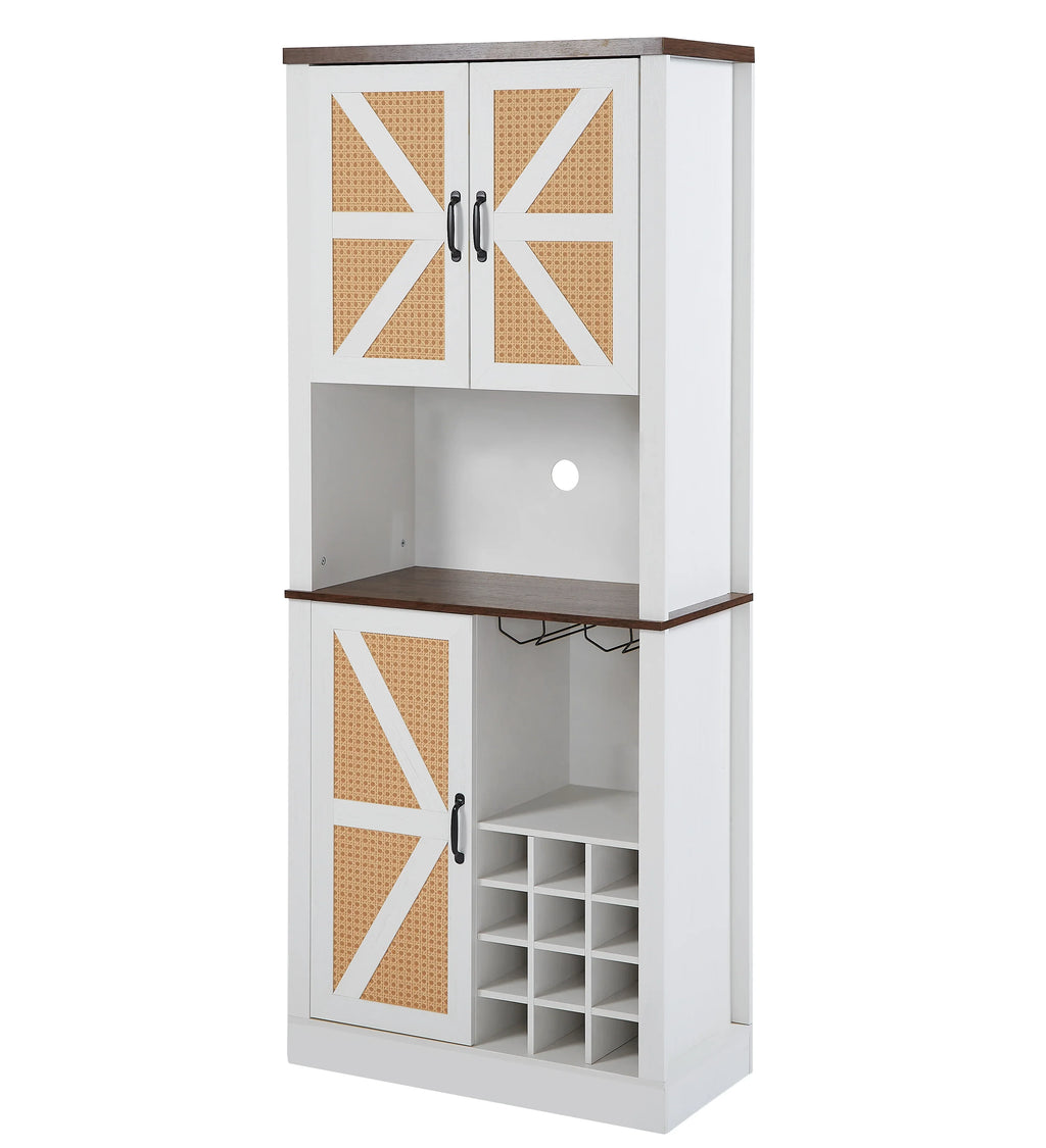 eprolo farmhouse white wine and bar cabinet with faux rattan doors and wine rack