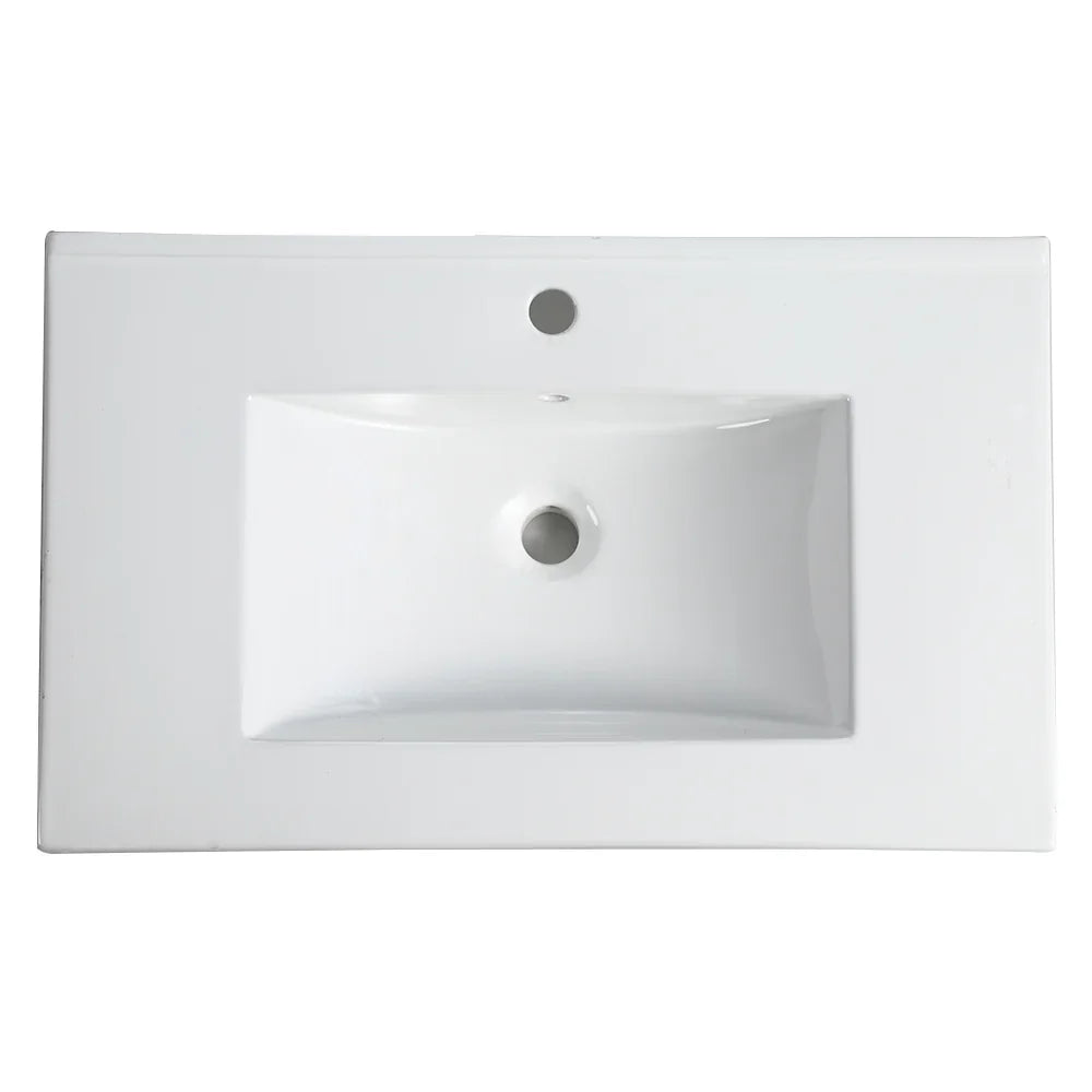 Top view of a 30 inch white ceramic bathroom sink basin by eprolo