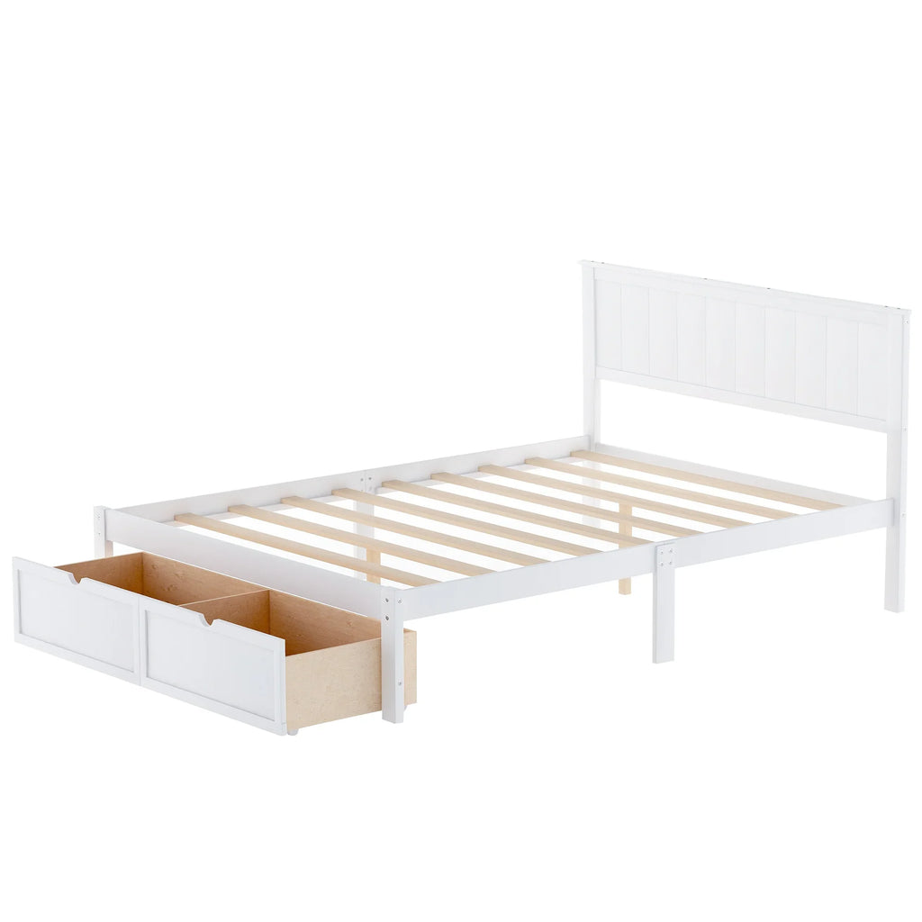 eprolo white full size platform bed frame with integrated under-bed storage drawers