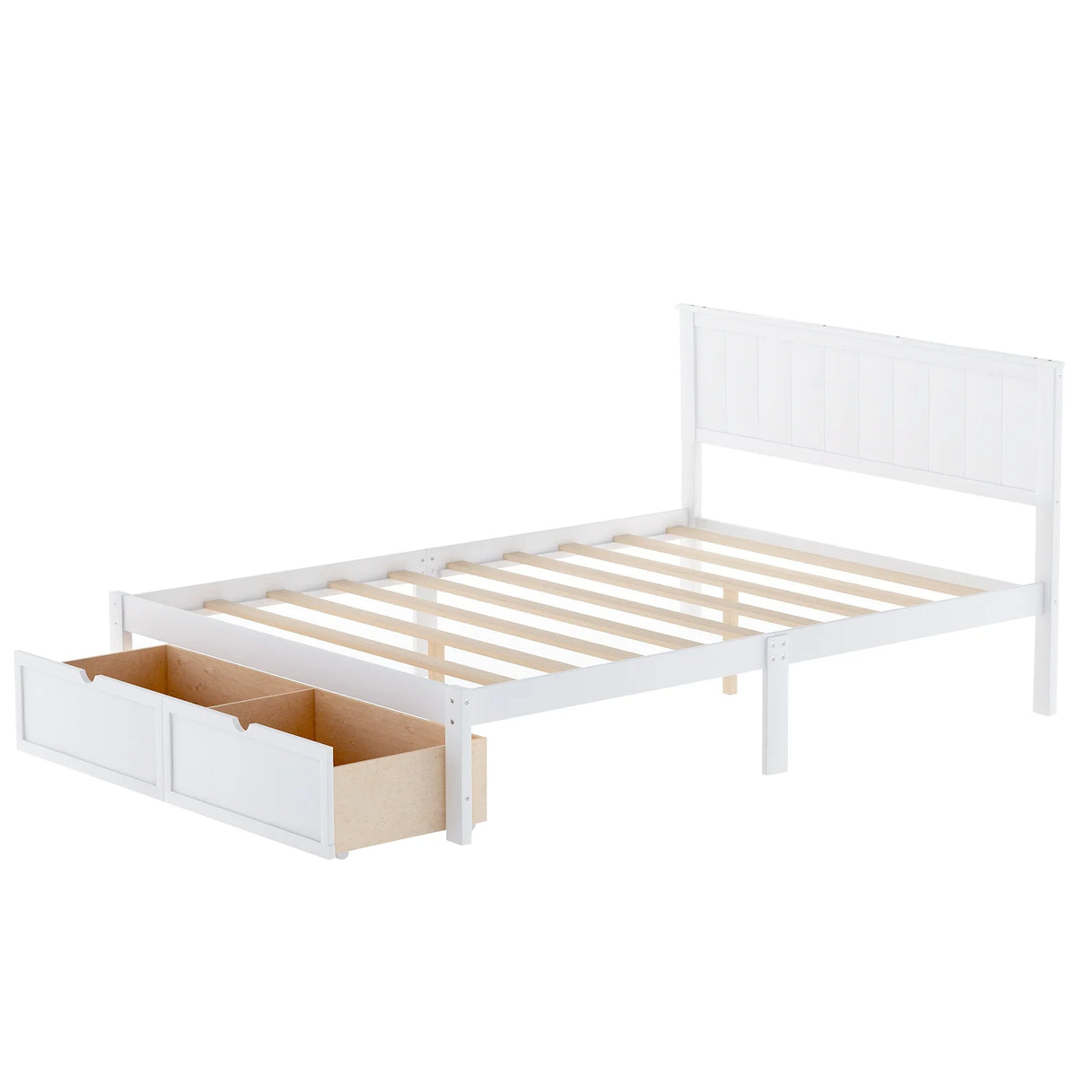 eprolo white full size platform bed frame with integrated under-bed storage drawers