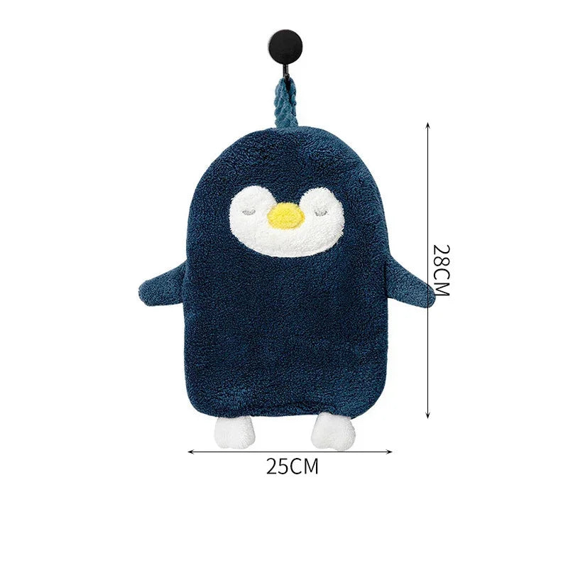 Cute penguin coral velvet absorbent hand towel for bathroom decor by eprolo