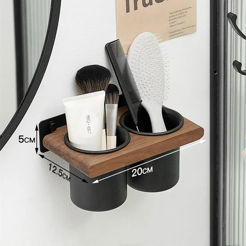 eprolo solid wood bathroom storage rack with black holders for hairbrushes and makeup brushes