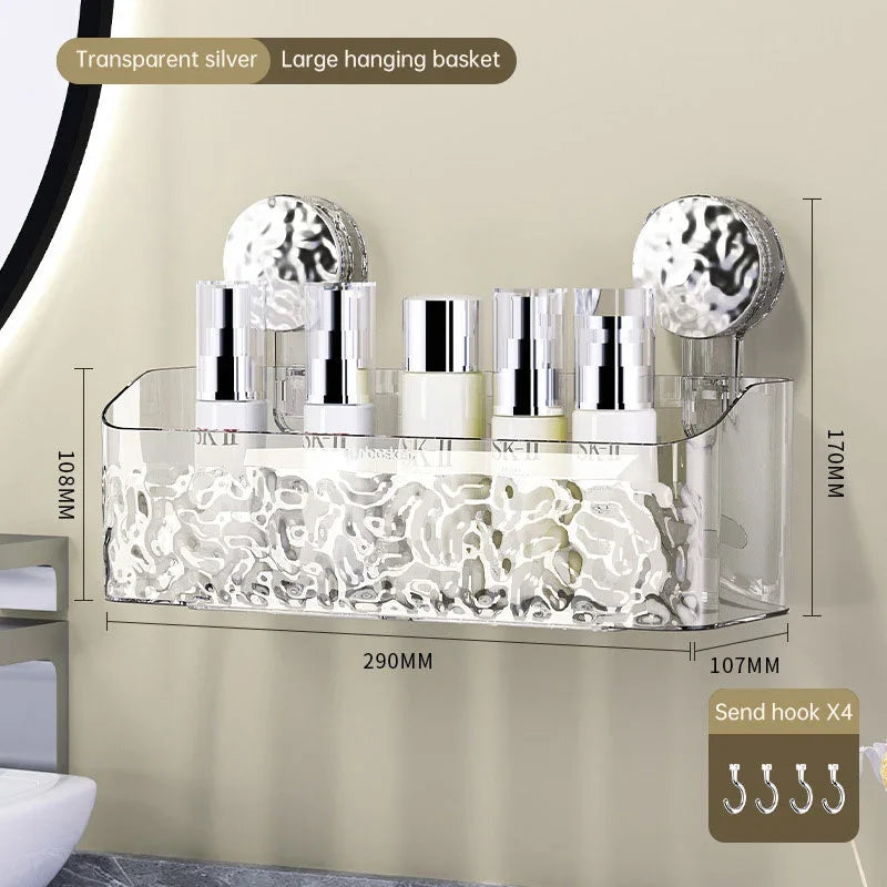 eprolo transparent silver suction wall hanging bathroom basket with dimensions