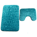 Two-piece teal embossed stone pattern non-slip bathroom floor and toilet mat set by eprolo