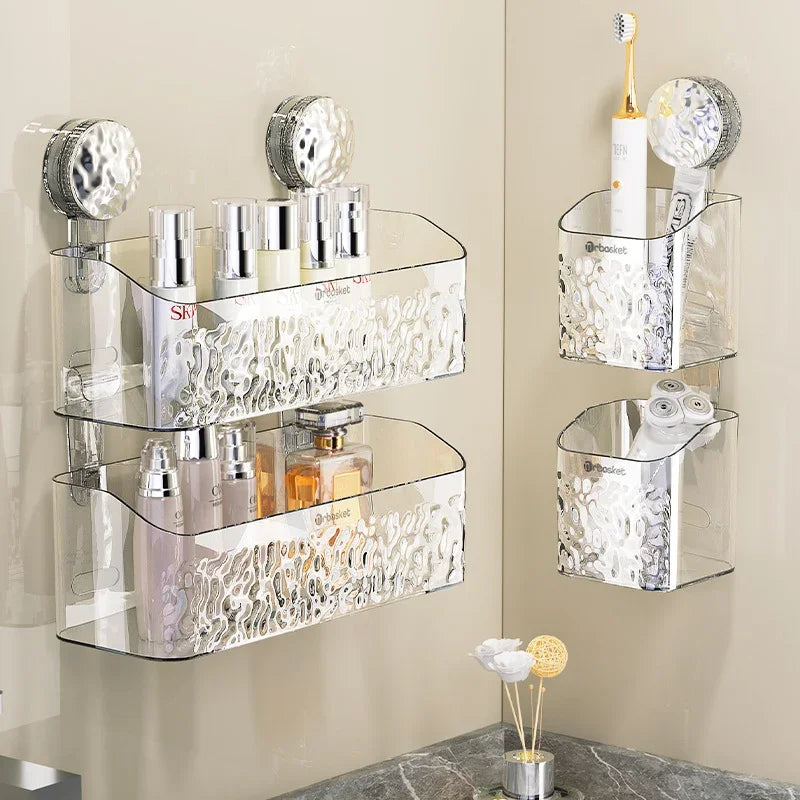 Eprolo clear suction tray rack bathroom shelf for skincare and toiletries